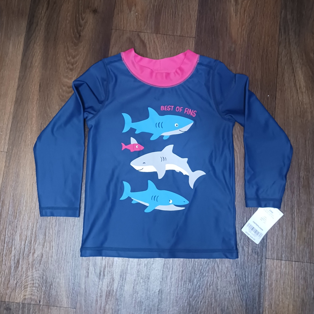 NWT Carter's Navy and Pink Shark Rashguard Swim Wear Best Of Fins 24m